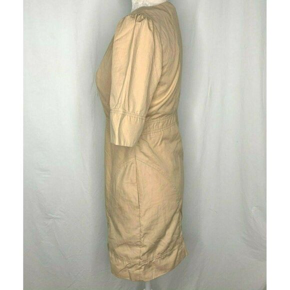 Tulle Anthropologie A Line Shift Dress M Tan Pockets Gold Buttons Side Zipper - Picture 3 of 5